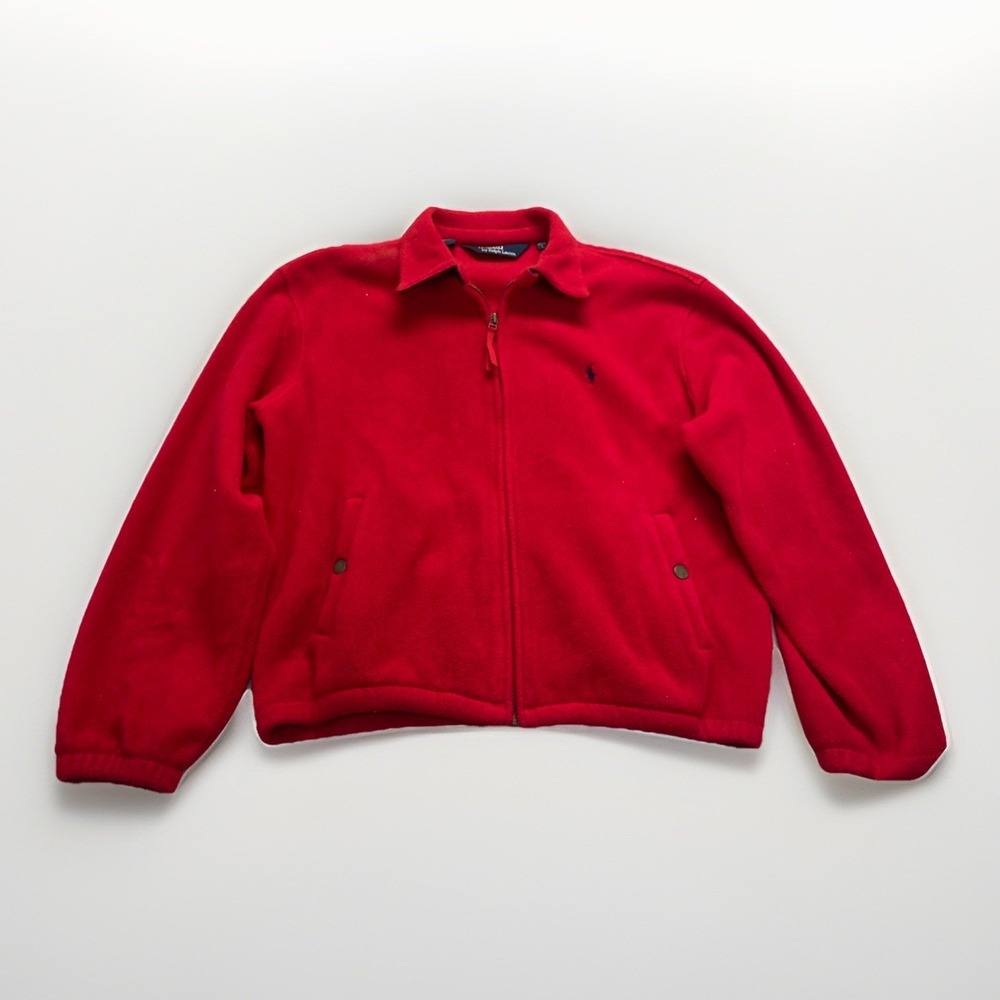 Polo Ralph Lauren Jacket Mens L Red Fleece Full Zip Harrington Y2k Retro Vintage